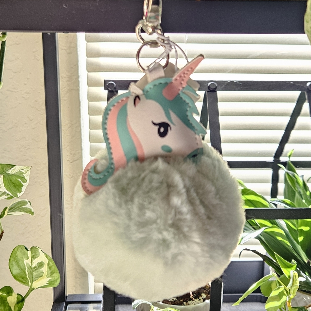Unicorn Keychain with Fluffy Pom Pom